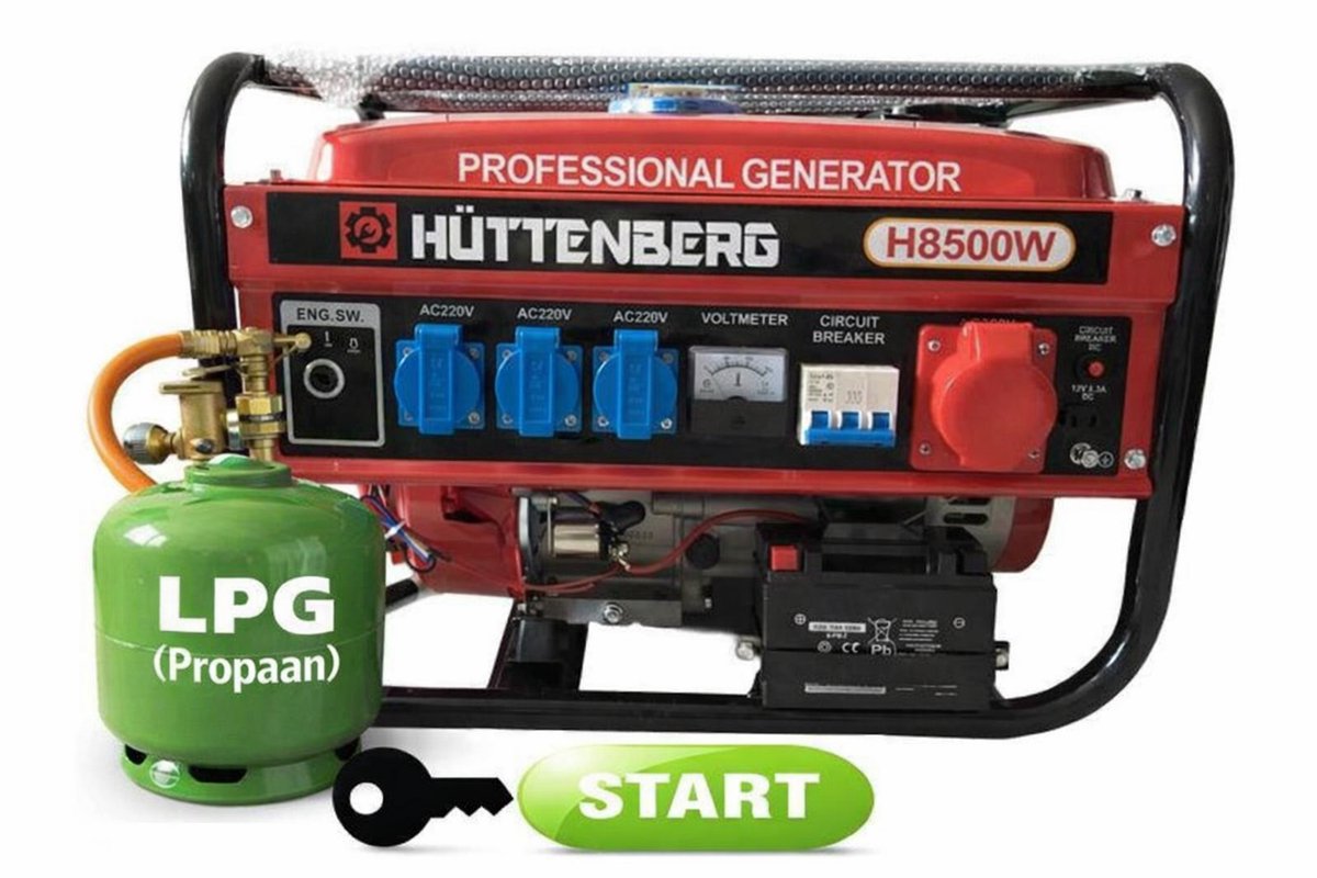 Huttenberg H8500W Generator – Dual Fuel (Benzine & LPG) – 2200W / 2500W Piek